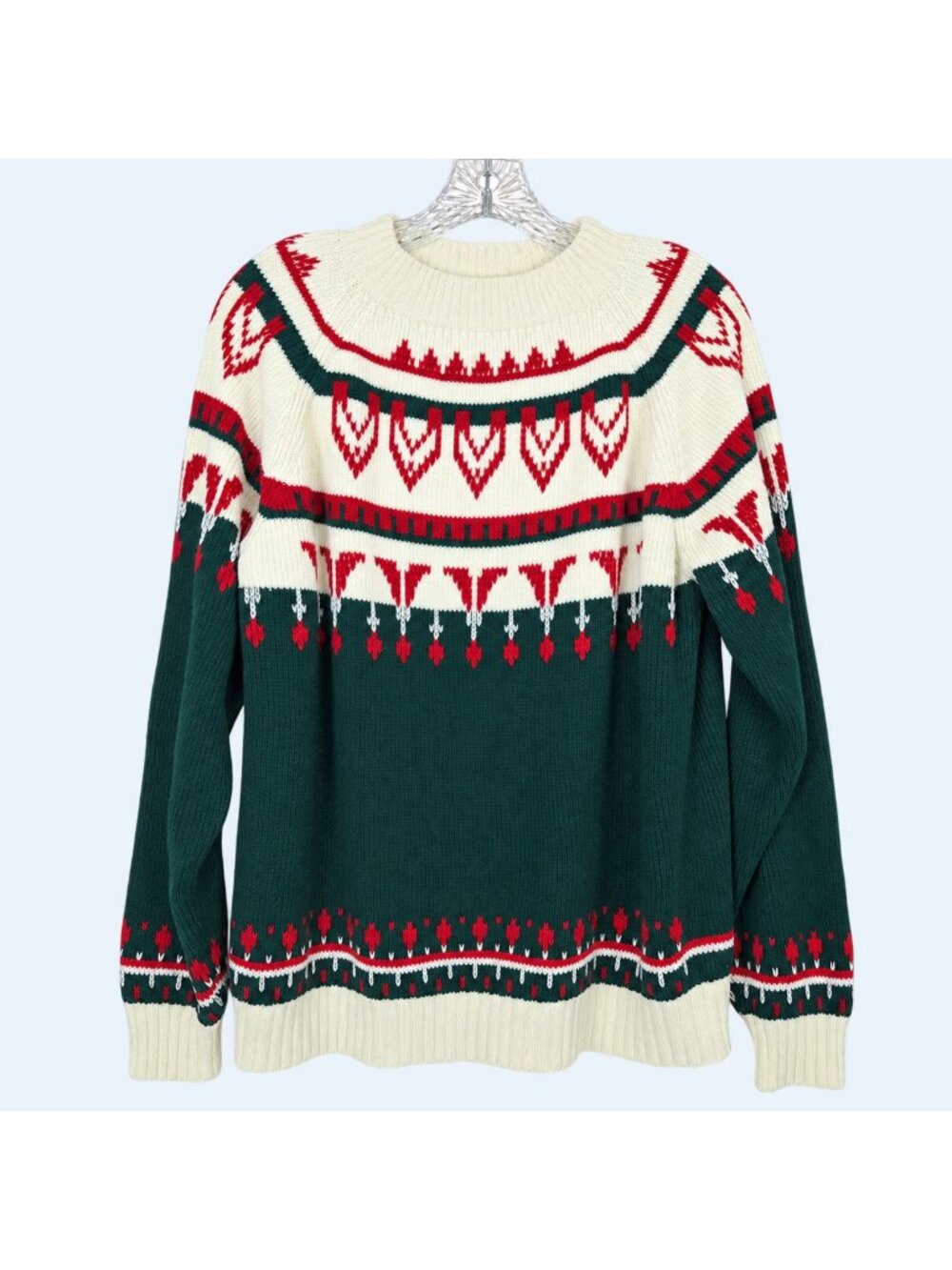 Vintage JCPenney Unisex XL Green Red Nordic Fair Isle Sweater 80s Ski Lodge